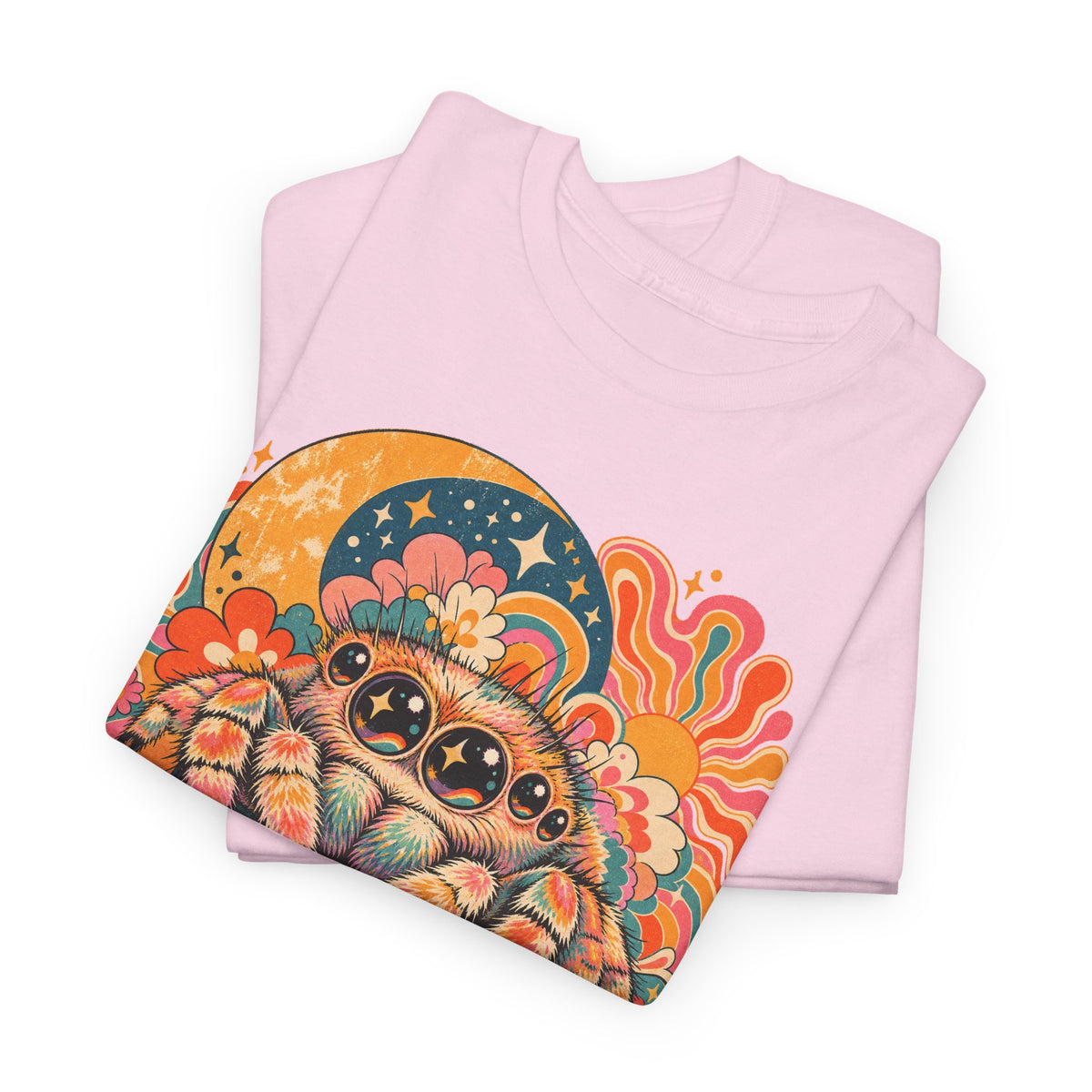 Groovy Jumping Spider T-Shirt Retro 70s Flowers Creepy Cute Tee