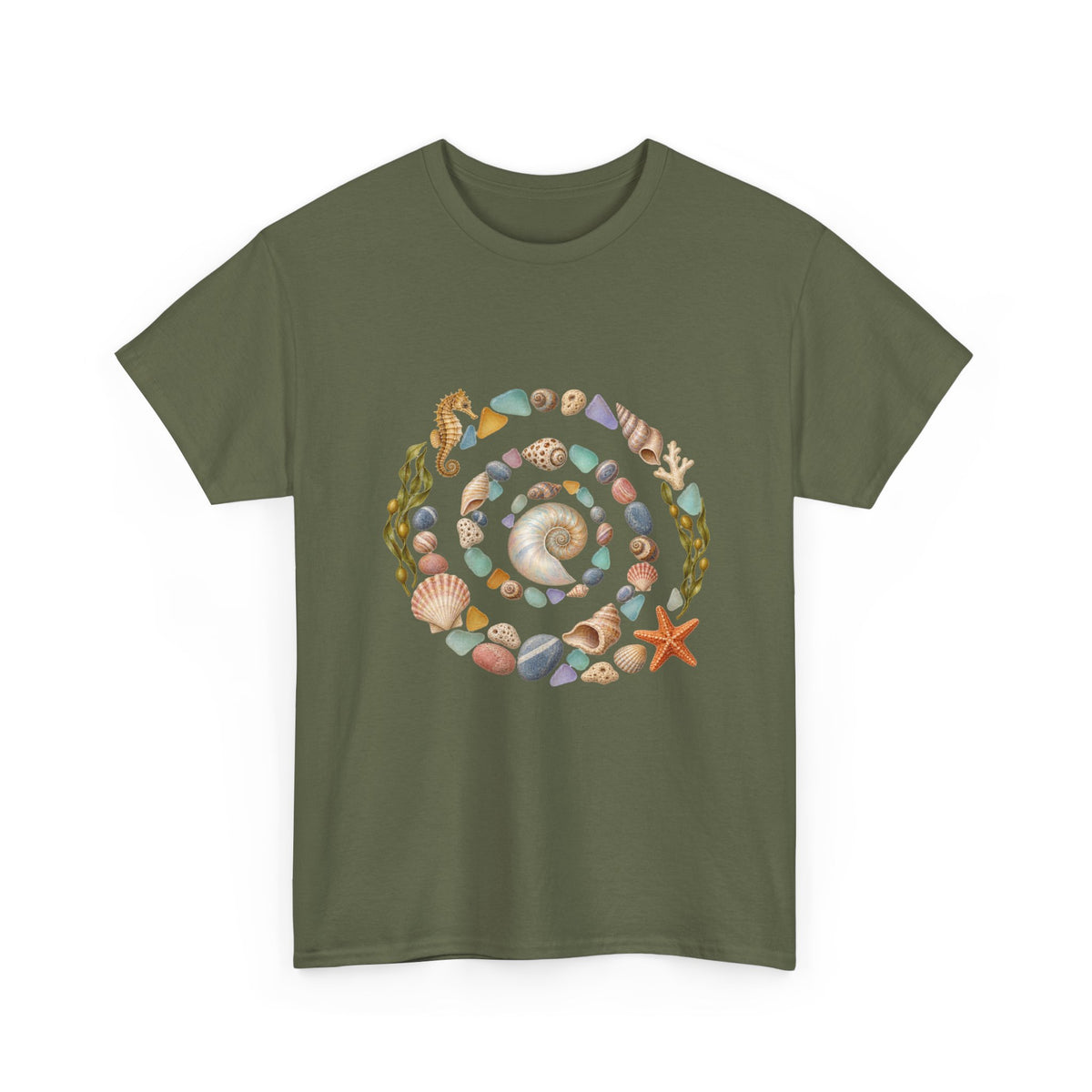 Nautilus Seashell Spiral T-Shirt Ocean Beach Shells Seahorse Starfish Tee