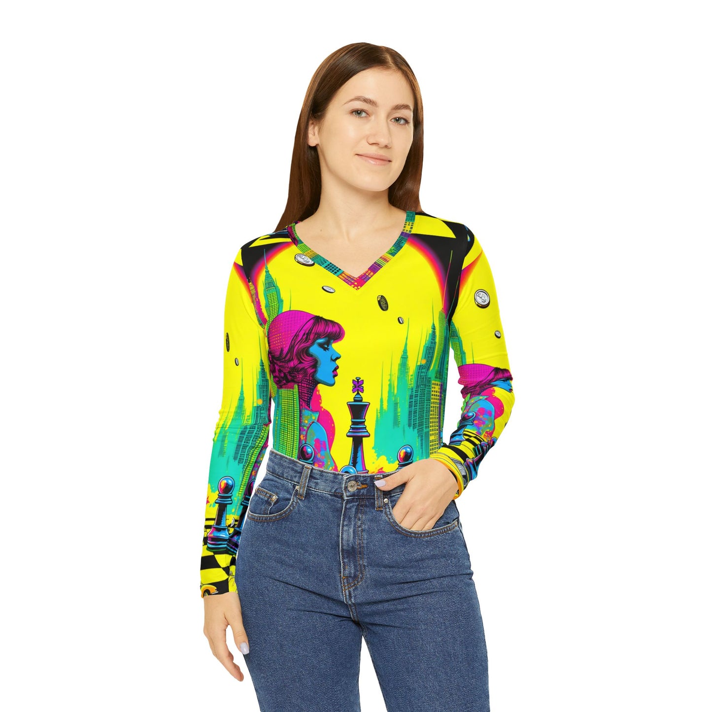 Women's Long Sleeve V-neck Shirt (AOP)