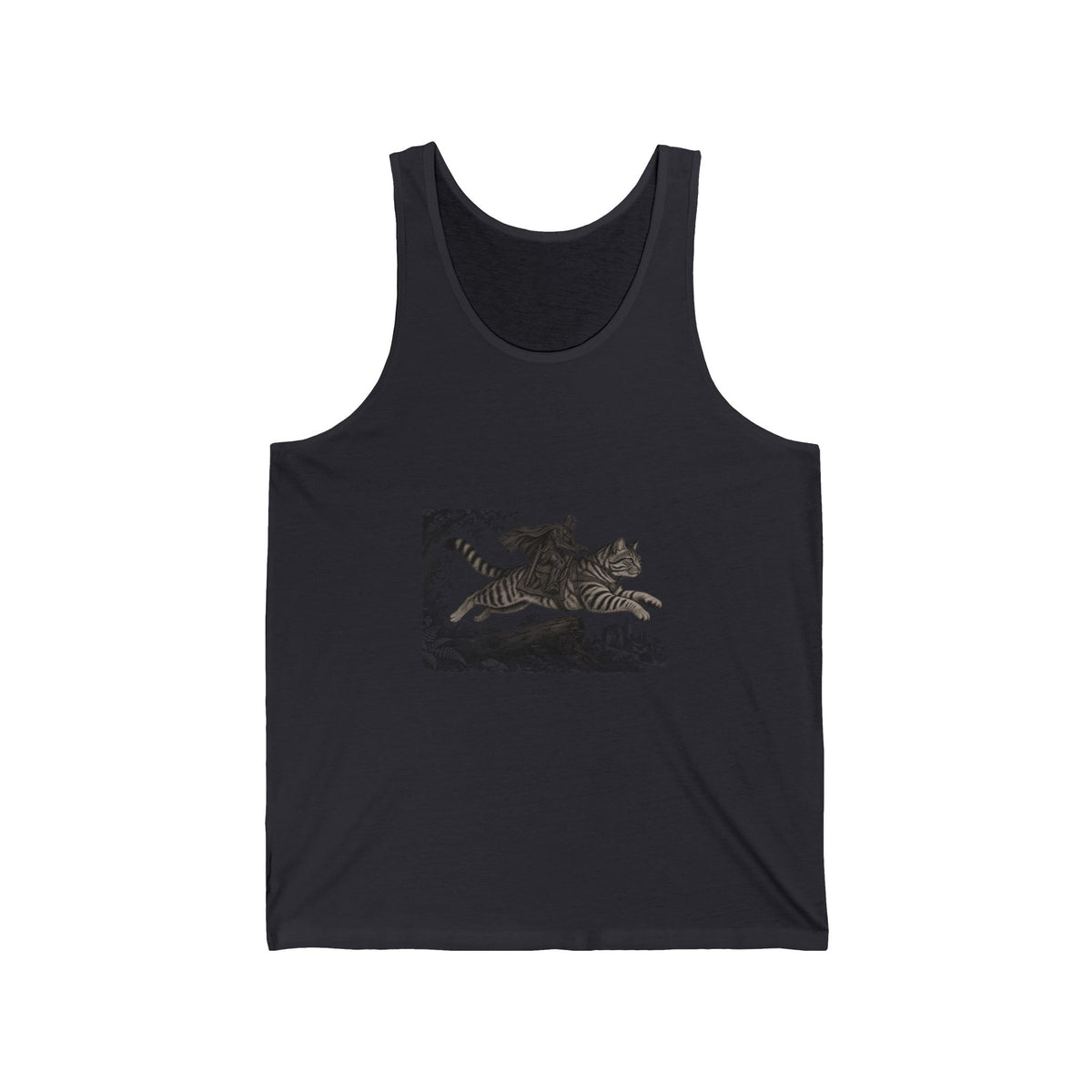 Medieval Knight Riding Leaping Tabby Cat Tank Top Dark Fantasy Moonlit Cat Tank