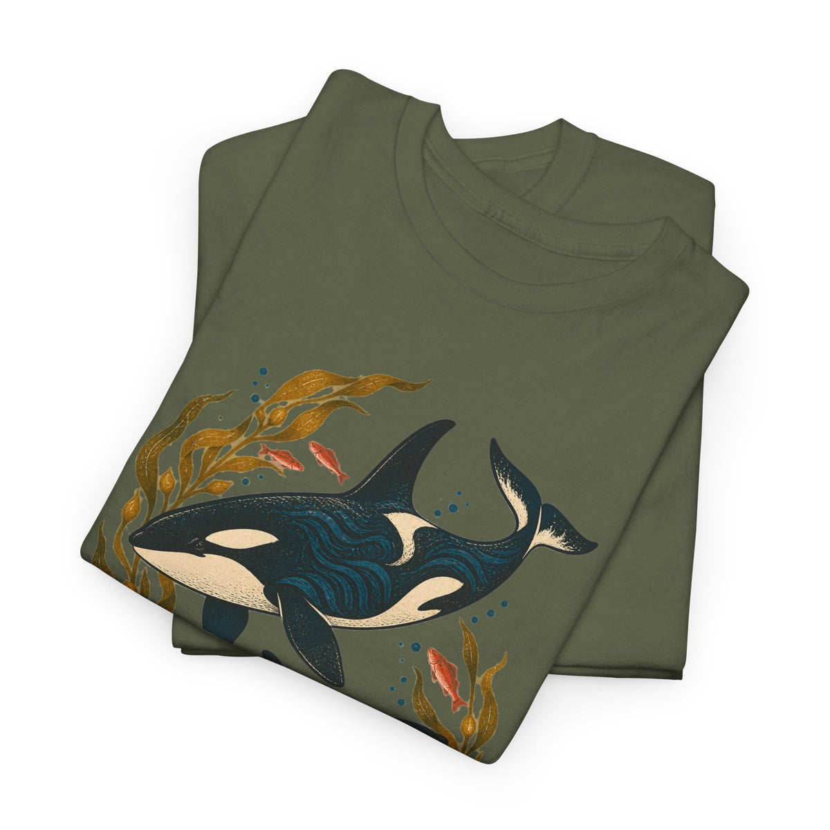Orca Kelp Duo Tee Two Killer Whales Golden Kelp Forest Orange Fish Ocean Shirt