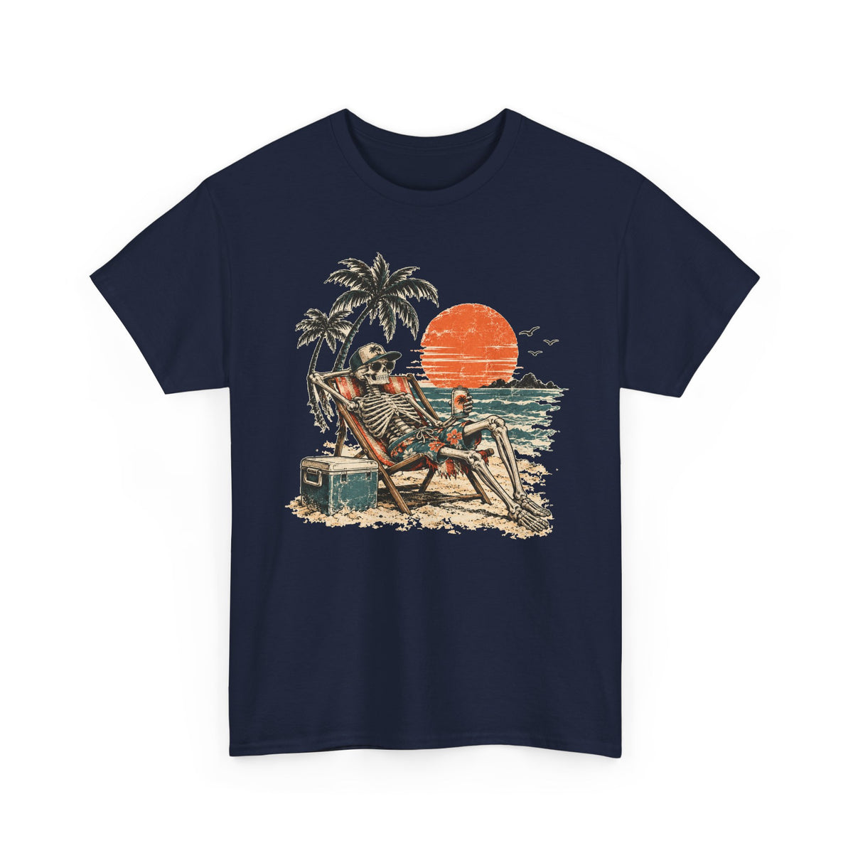 Beach Skeleton Sunset T-Shirt Palm Trees Vacation Mode Funny Skeleton Graphic Tee