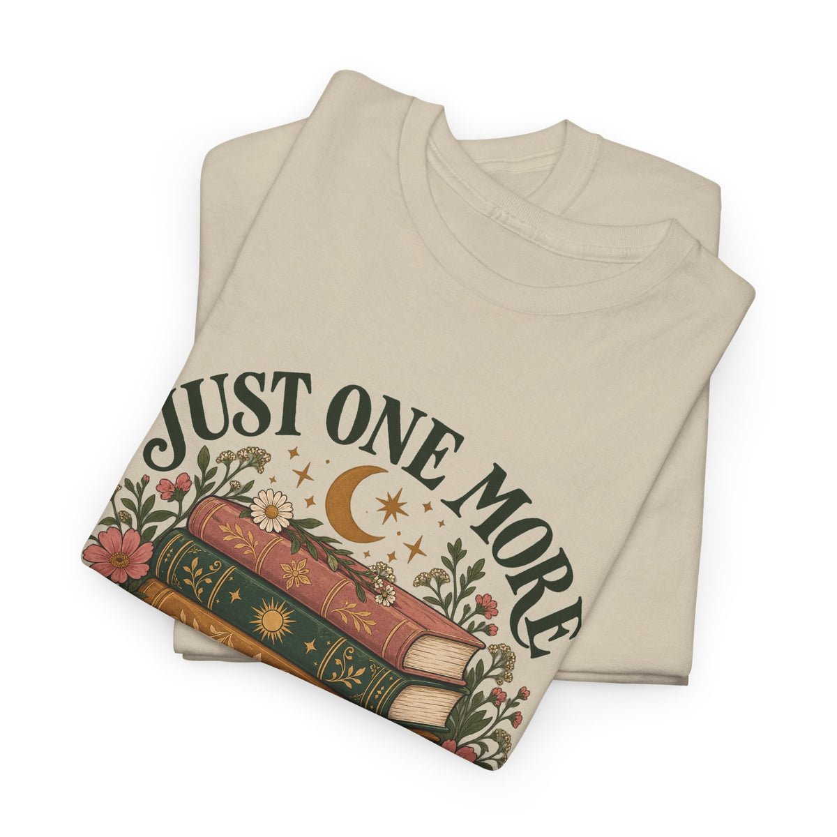 Just One More Chapter Book Lover T-Shirt Floral Stacked Books Reading Tee