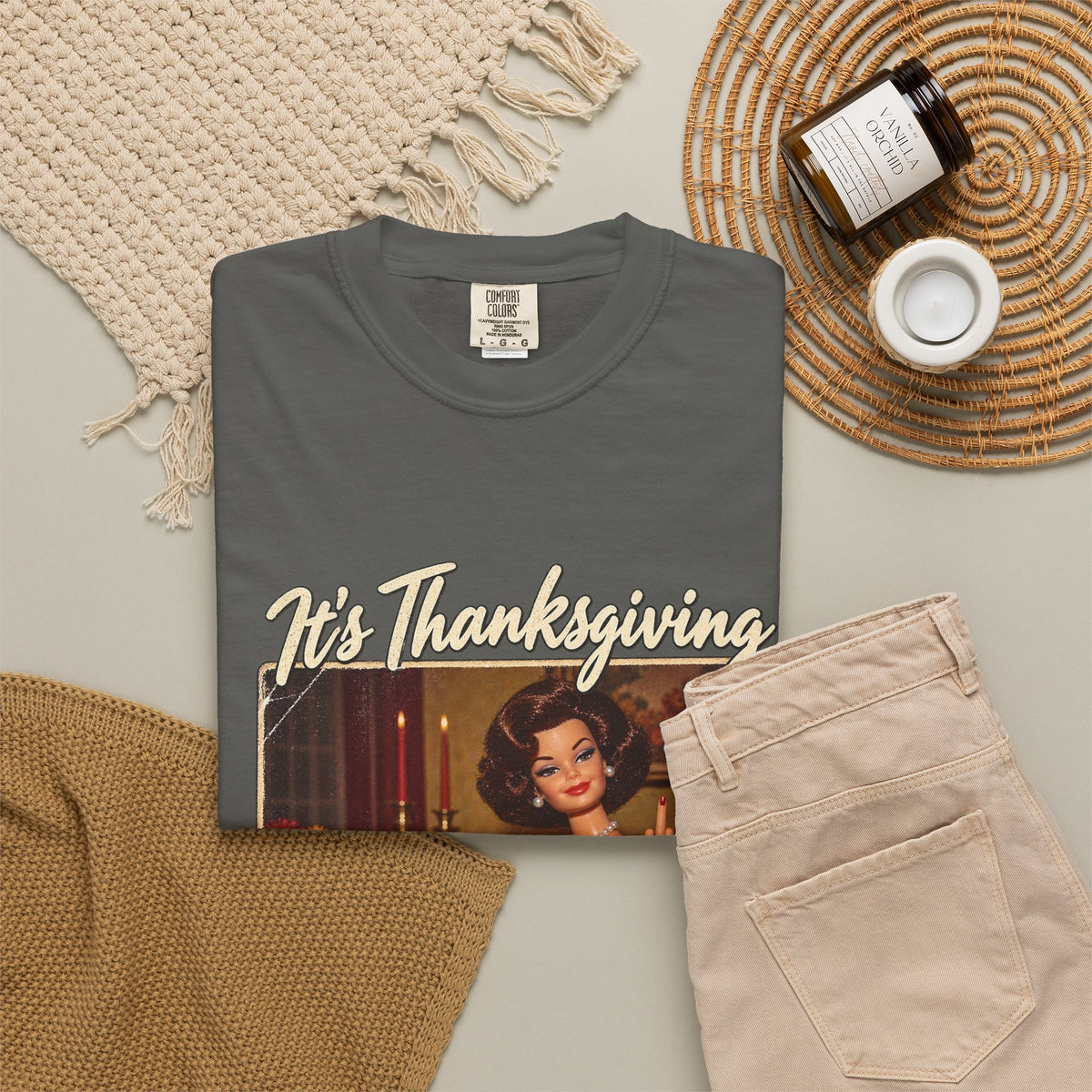 Its Thanksgiving Time to Give Everyone the Bird Funny Tee Retro Brunette Doll Turkey Sarcastic Shirt