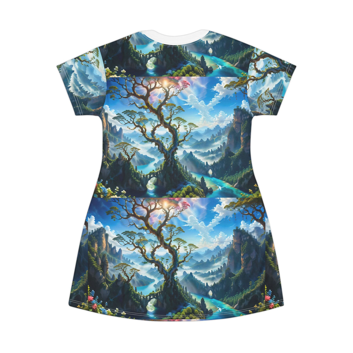 Fantasy Tree Mountain Valley T-Shirt Dress Womens All Over Print