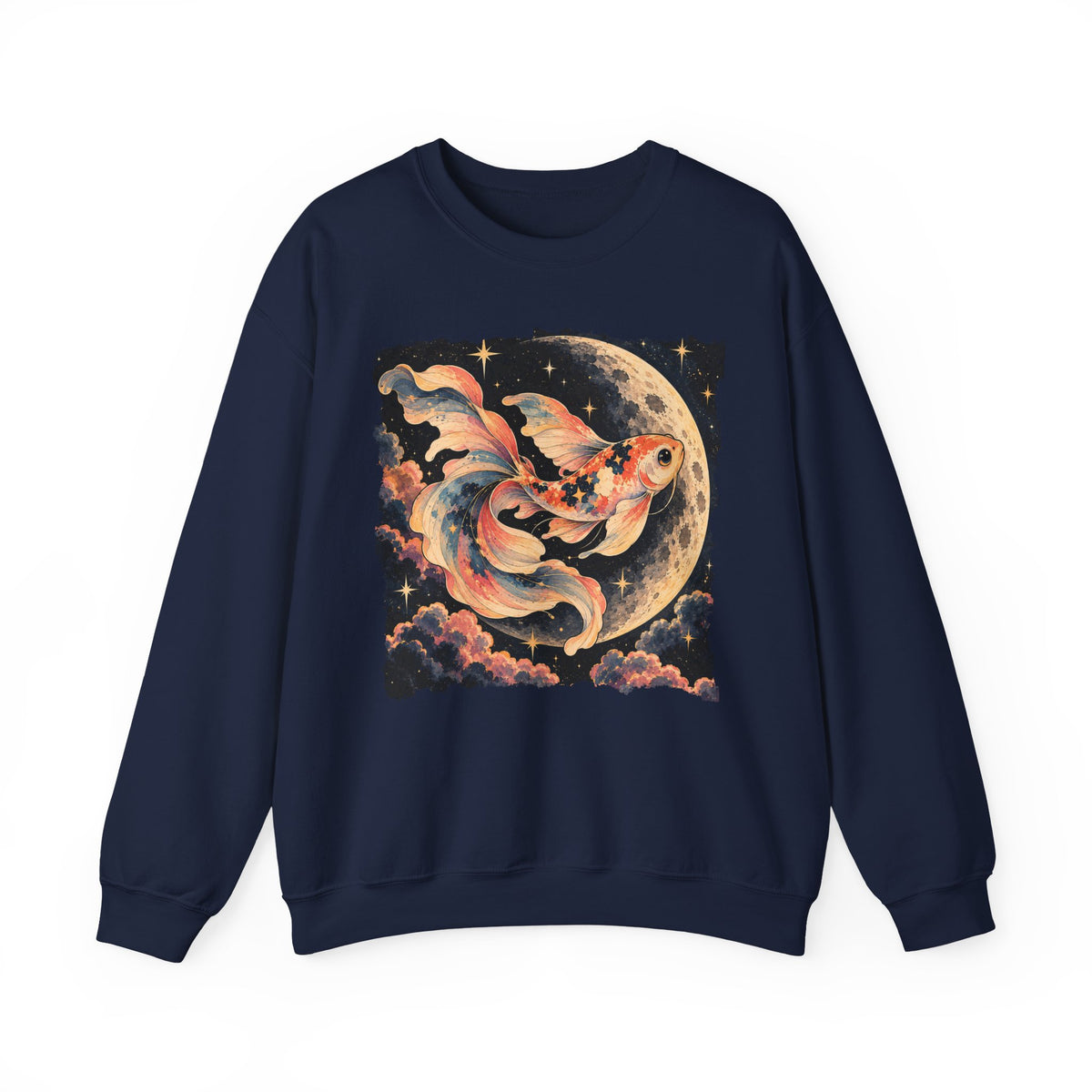 Koi Fish Moon Sweatshirt Celestial Koi Night Sky Full Moon Crewneck