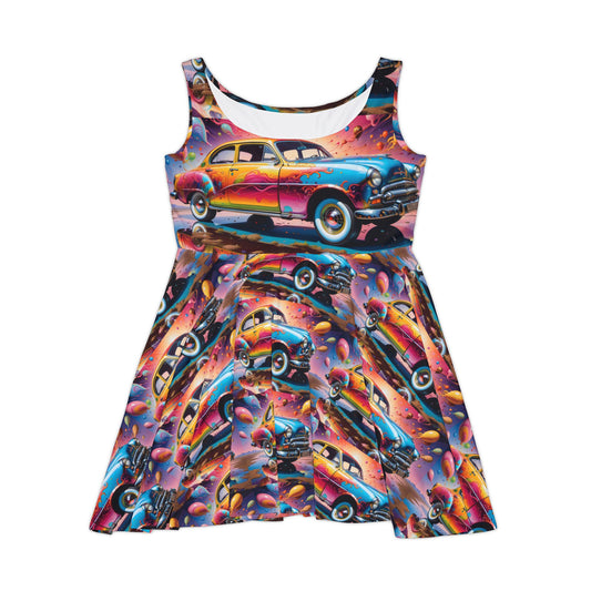 Colorful Vintage Car Skater Dress