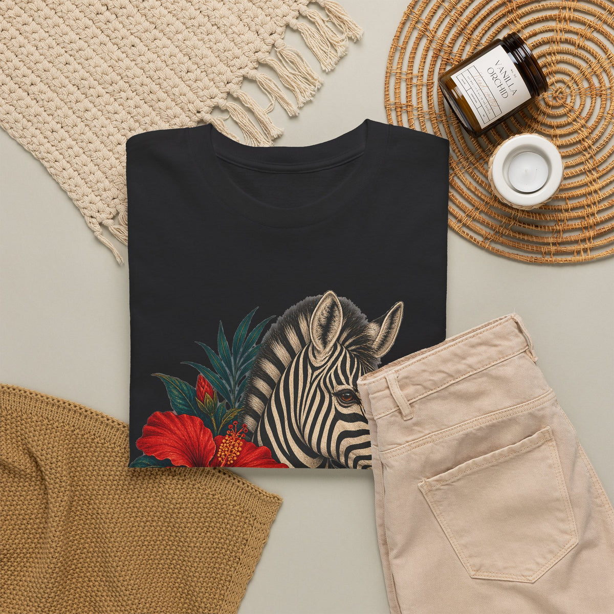 Zebra Hibiscus Tropical T-Shirt Safari Floral Animal Tee