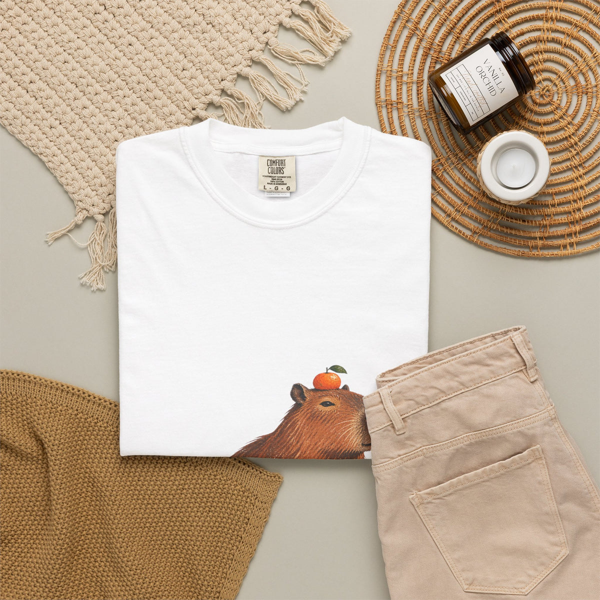 Capybara Orange Duck Tee Cute Capybara with Fruit Duck Lily Pad Pond Shirt