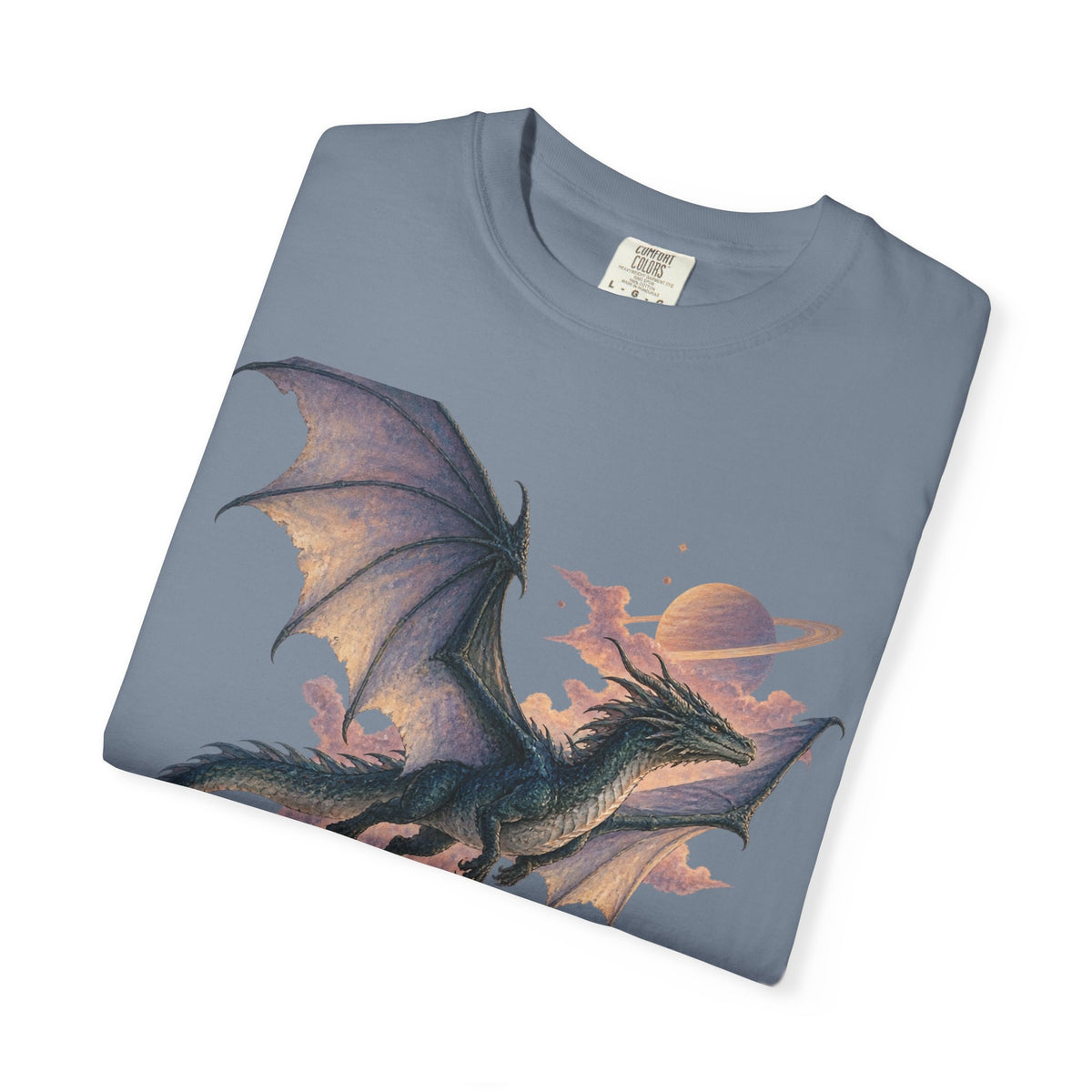 Celestial Dragon Over Forest Tee Fantasy Ringed Planet Mountain Shirt