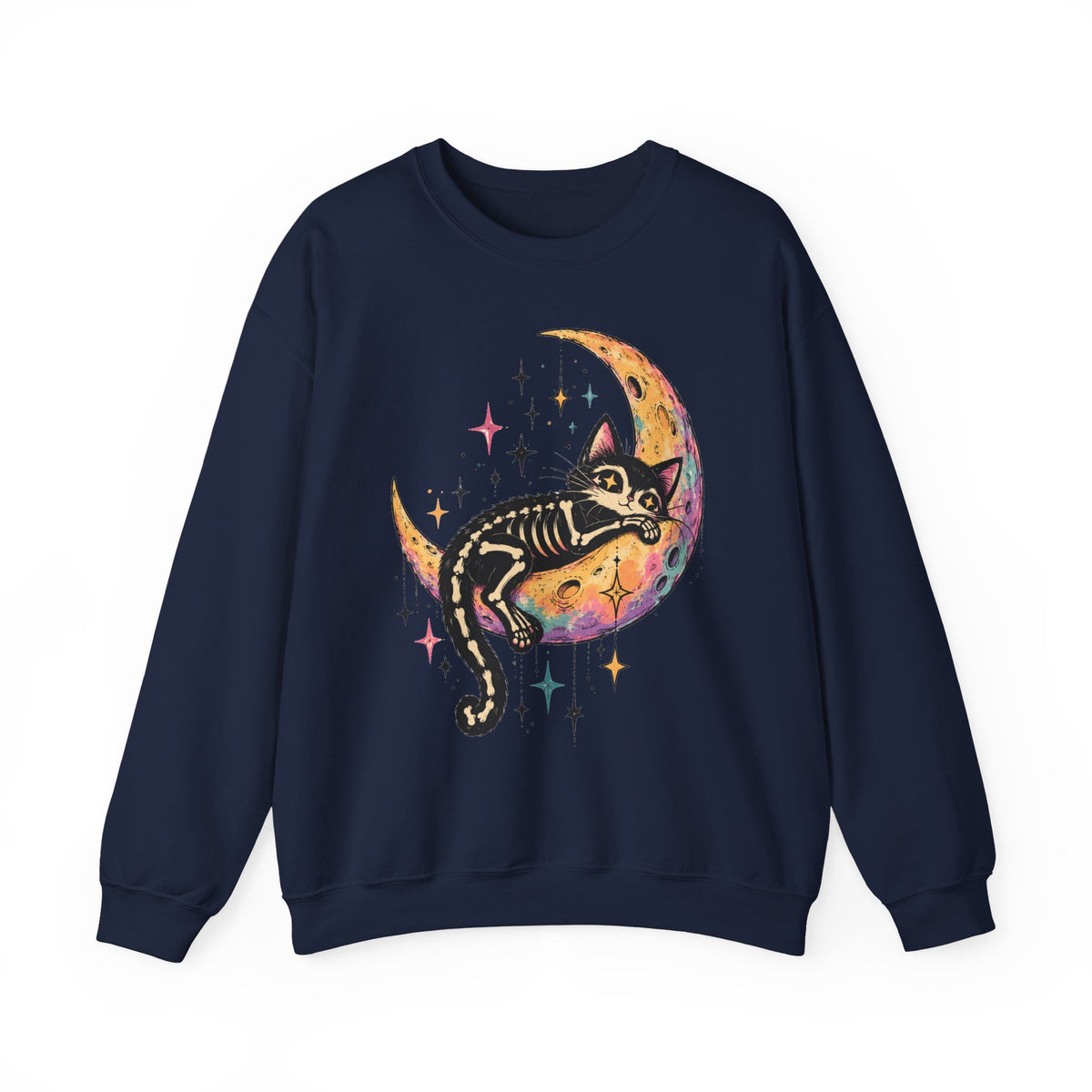 Skeleton Cat Moon Sweatshirt Pastel Goth Crescent Moon Black Cat Crewneck