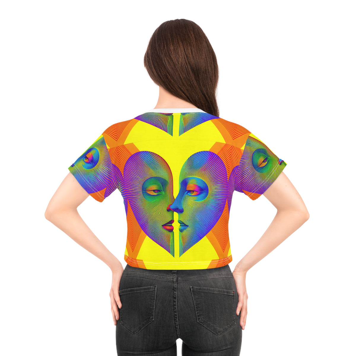 Abstract Kiss Heart Faces Crop Tee Womens Graphic T Shirt
