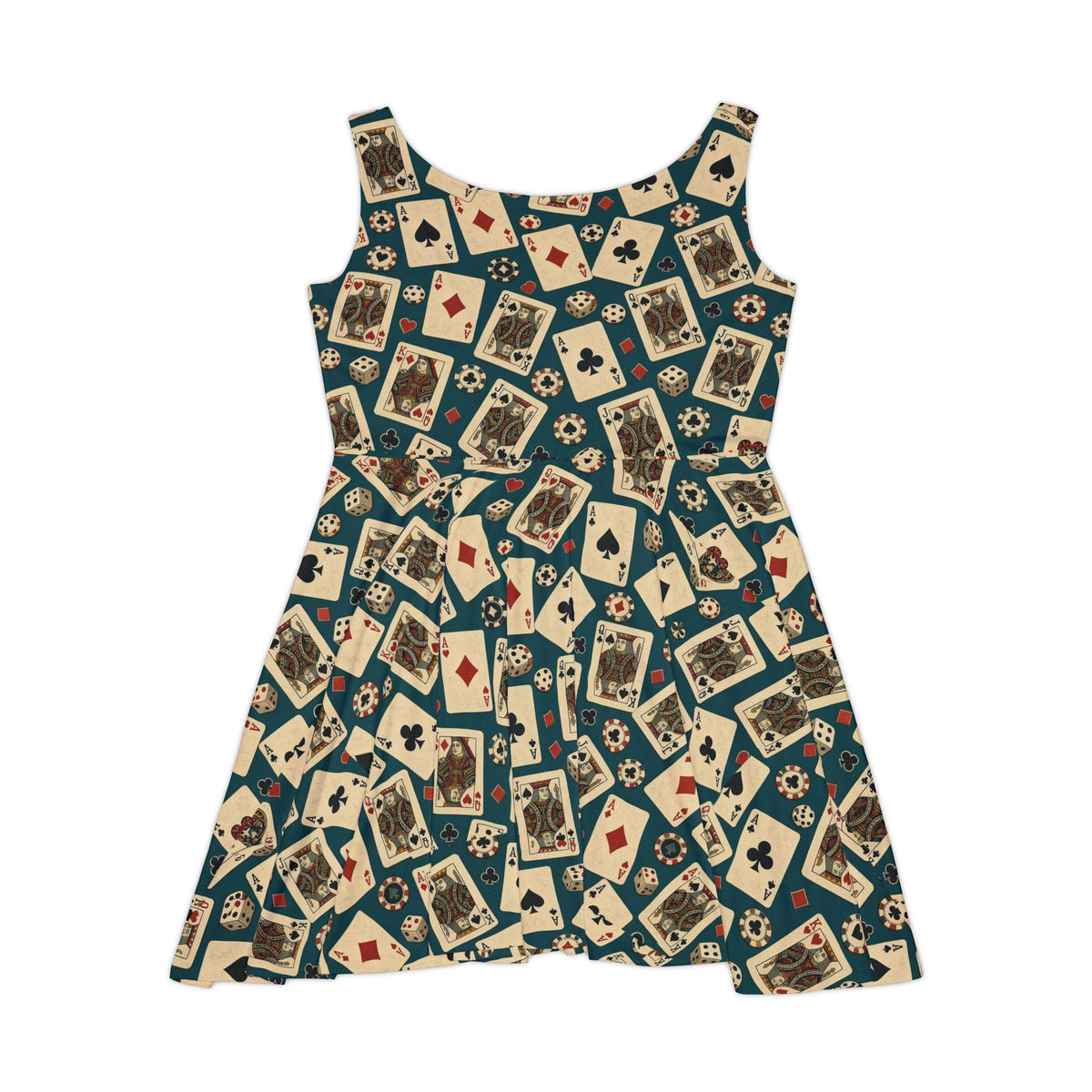 Retro Playing Cards Print Womens Skater Dress Vintage Casino Poker