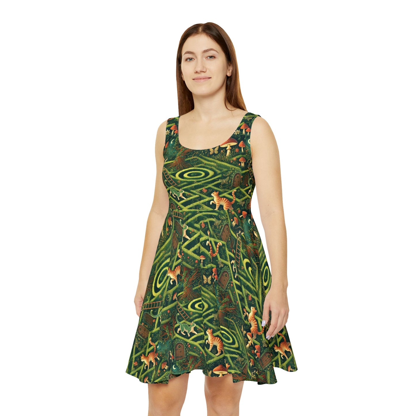 Cat Maze Skater Dress - Fun and Playful Women's Apparel for Cat Lovers