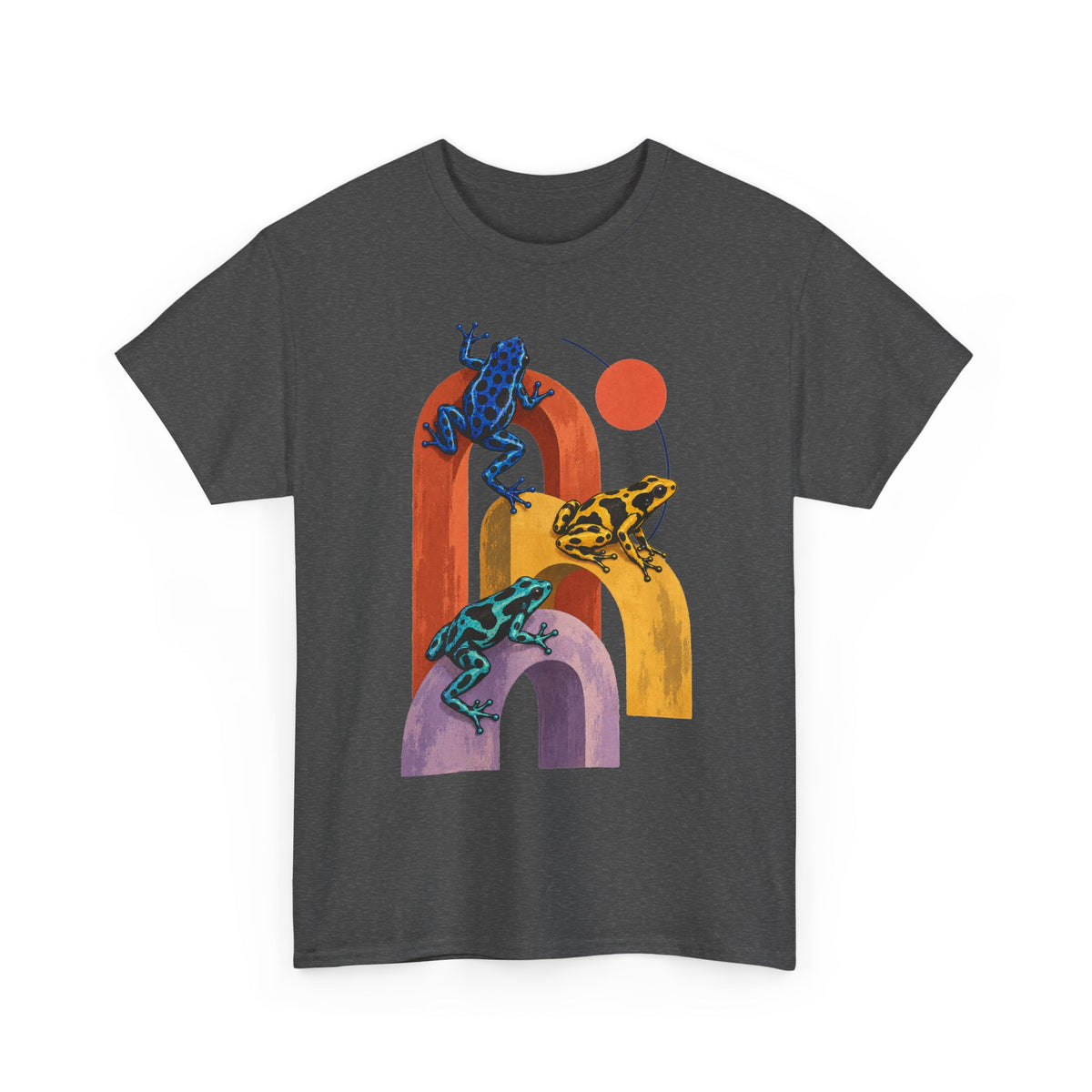 Poison Dart Frogs Colorful Arches Red Sun Tee Midcentury Geometric Frog Wildlife Shirt