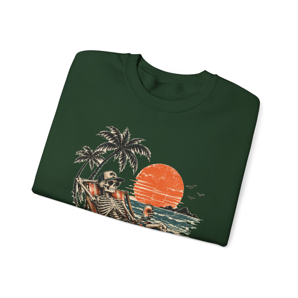 Beach Skeleton Sunset Sweatshirt Palm Trees Vacation Mode Skeleton Crewneck