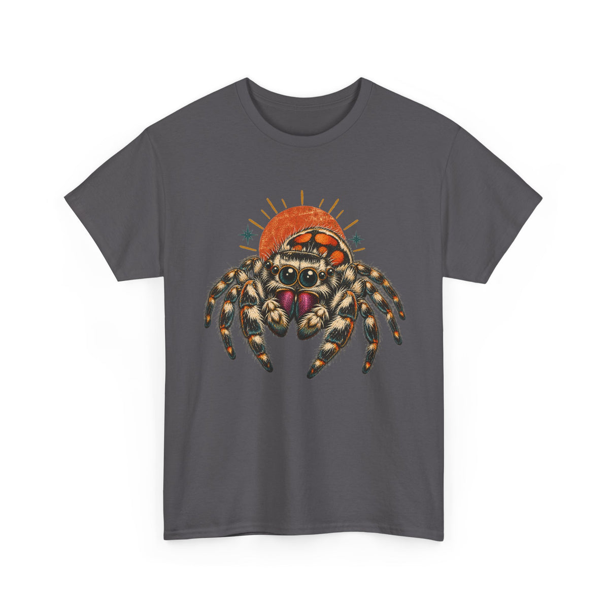 Jumping Spider Sunburst T-Shirt Cute Arachnid Orange Moon Tee