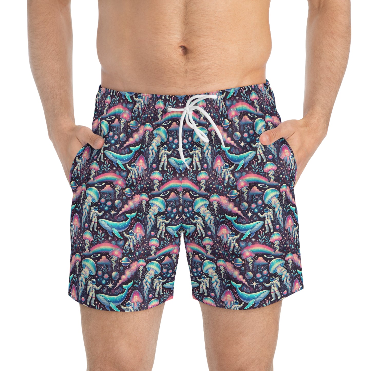 Swim Trunks - Astronaut Jellyfish Whale Trippy Design