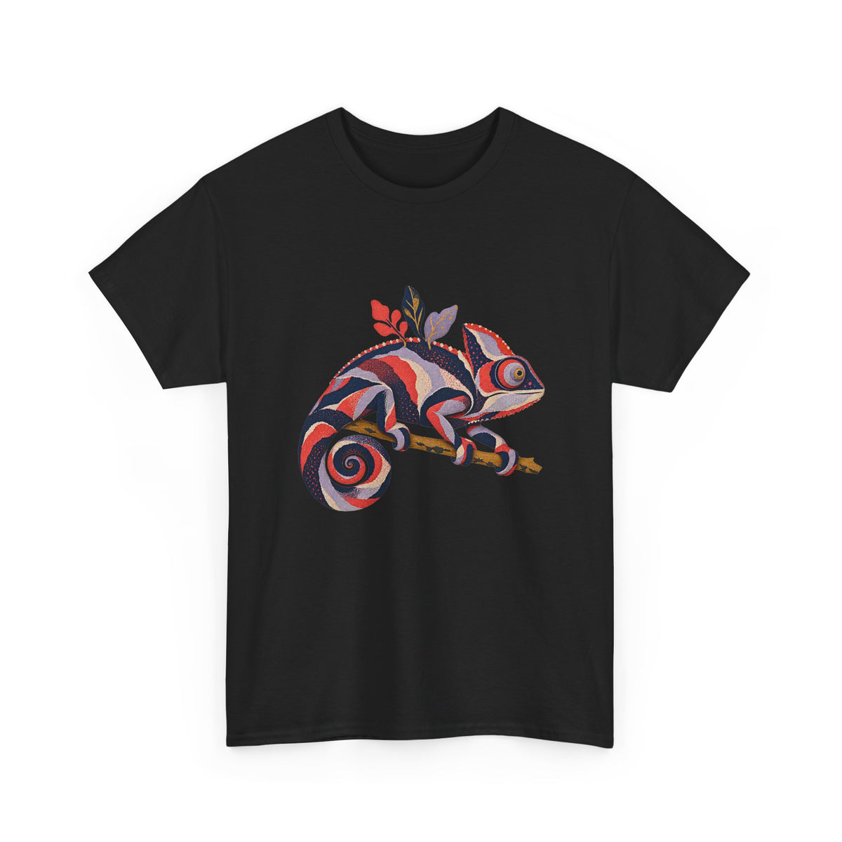 Striped Chameleon T-Shirt Boho Leaves Spiral Tail Lizard Tee
