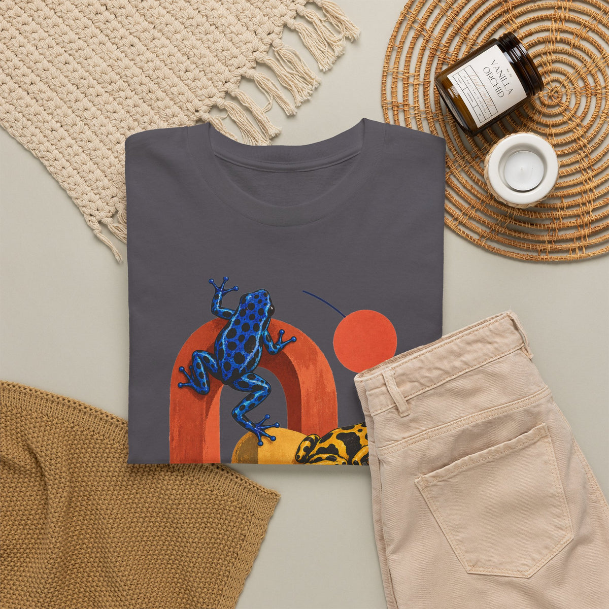 Poison Dart Frogs Colorful Arches Red Sun Tee Midcentury Geometric Frog Wildlife Shirt
