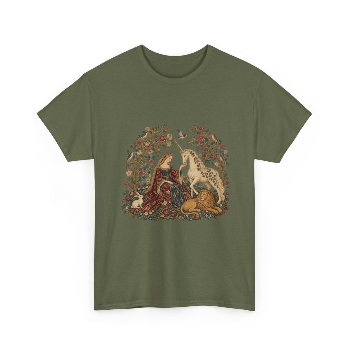 Lady and the Unicorn Tapestry T-Shirt Medieval Garden Lion Rabbit Tee