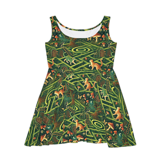 Cat Maze Skater Dress - Fun and Playful Women's Apparel for Cat Lovers