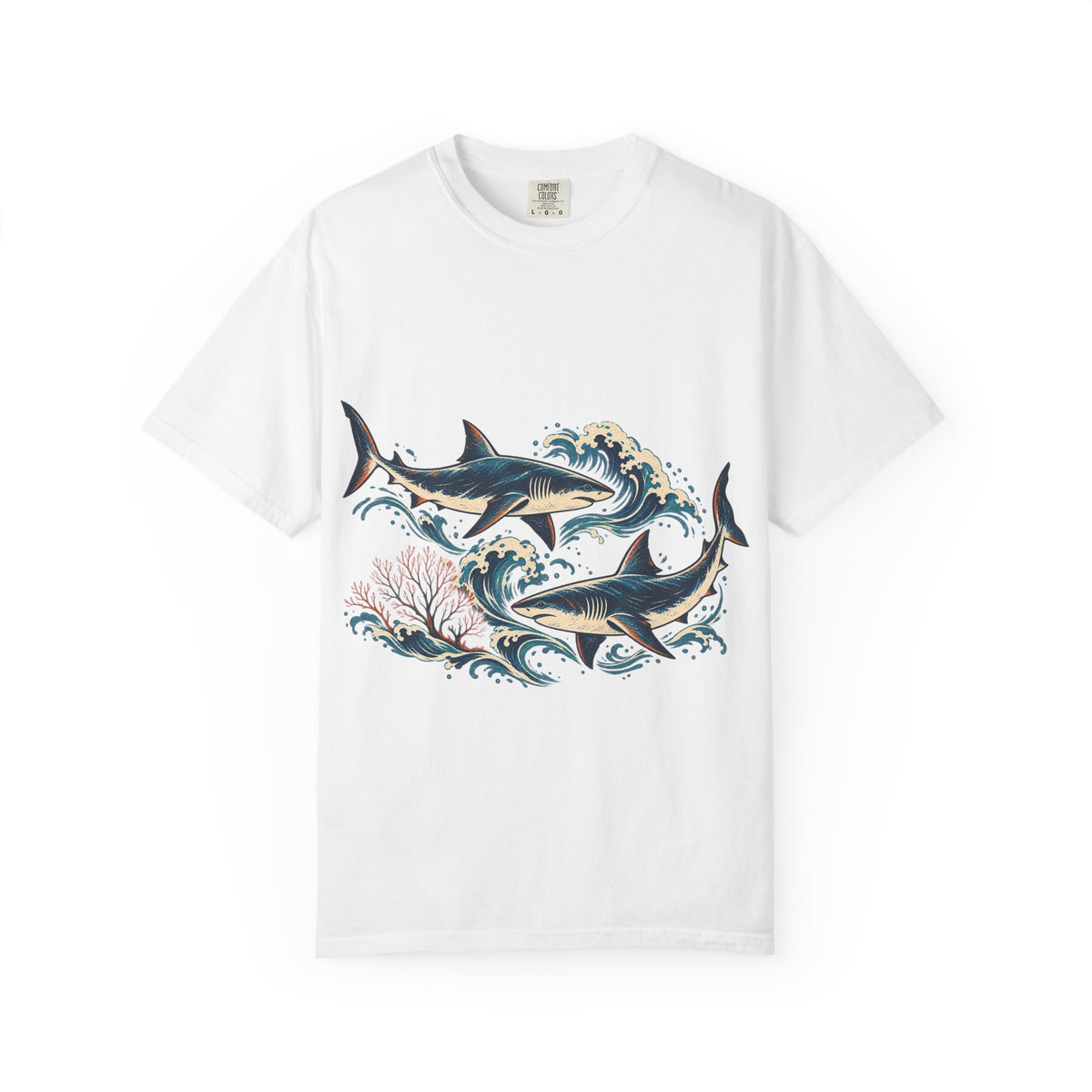 Great White Sharks Ukiyo Wave Tee Japanese Woodblock Shark Ocean Coral Shirt