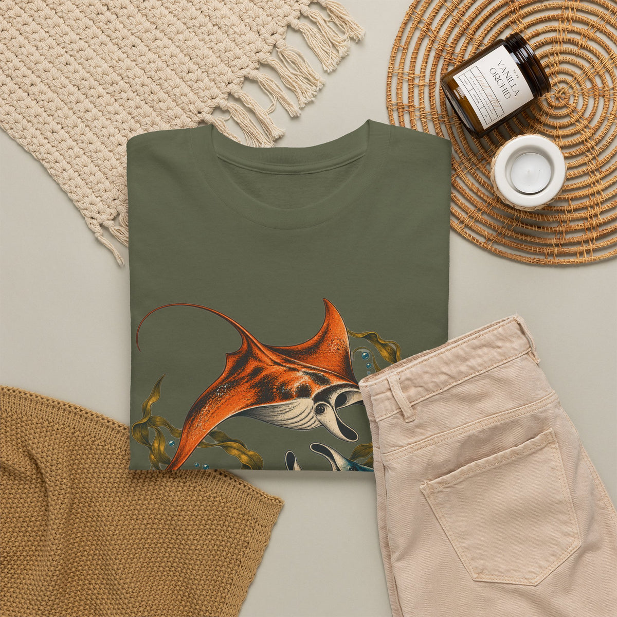 Twin Manta Rays Kelp T-Shirt Ocean Circle Swim Tee