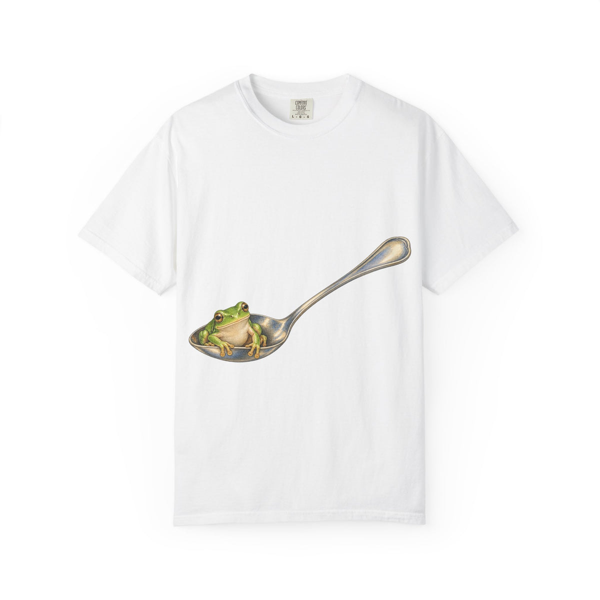 Green Tree Frog in Silver Spoon Tee Cute Frog Spoon Macro Wildlife Shirt