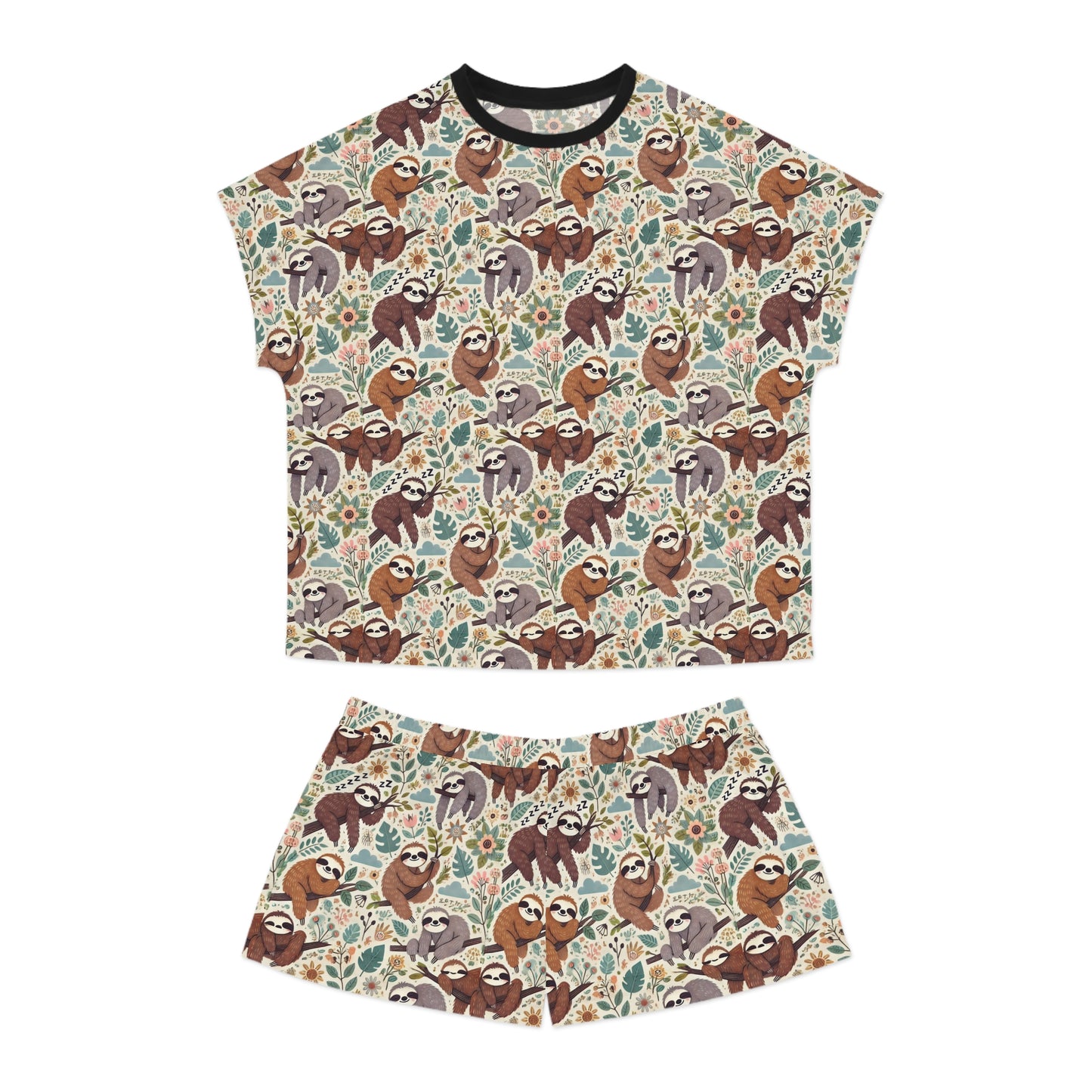 Short Pajama Set with Sleepy Sloth Design for Women