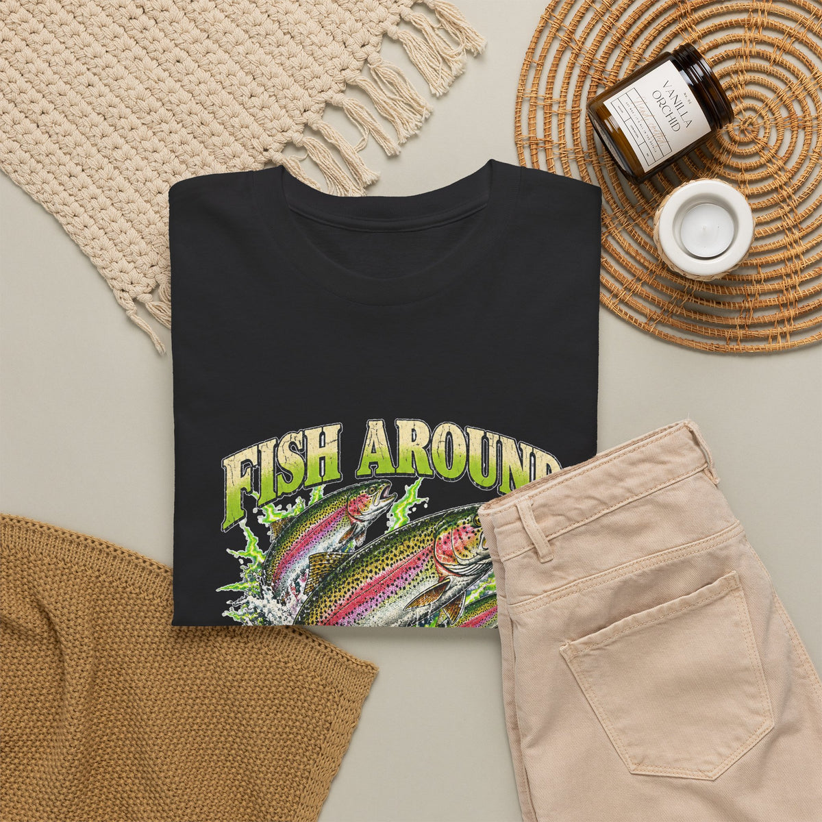 Fish Around and Find Trout T-Shirt Funny Fishing Graphic Tee Rainbow Trout
