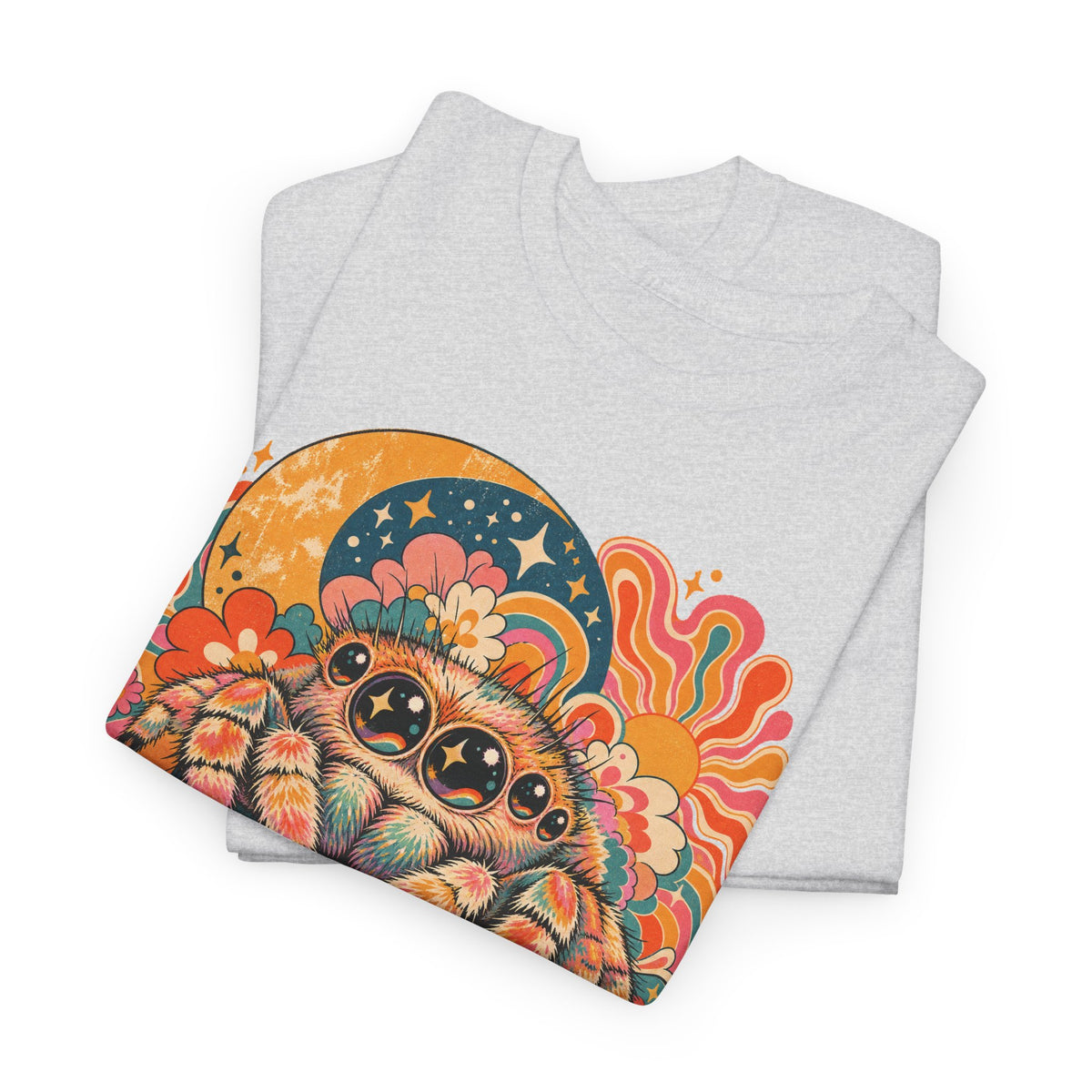 Groovy Jumping Spider T-Shirt Retro 70s Flowers Creepy Cute Tee
