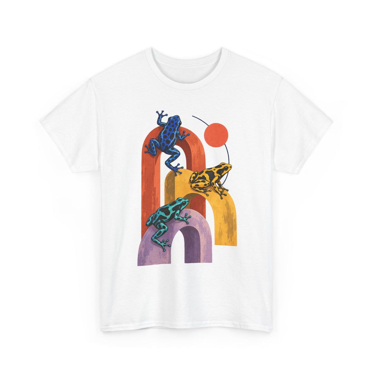 Poison Dart Frogs Colorful Arches Red Sun Tee Midcentury Geometric Frog Wildlife Shirt
