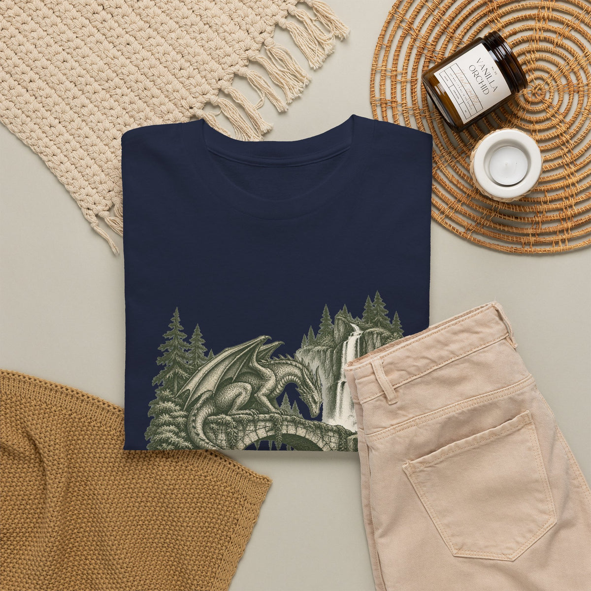Dragon Forest Bridge T-Shirt Fantasy Waterfall Nature Dragon Tee