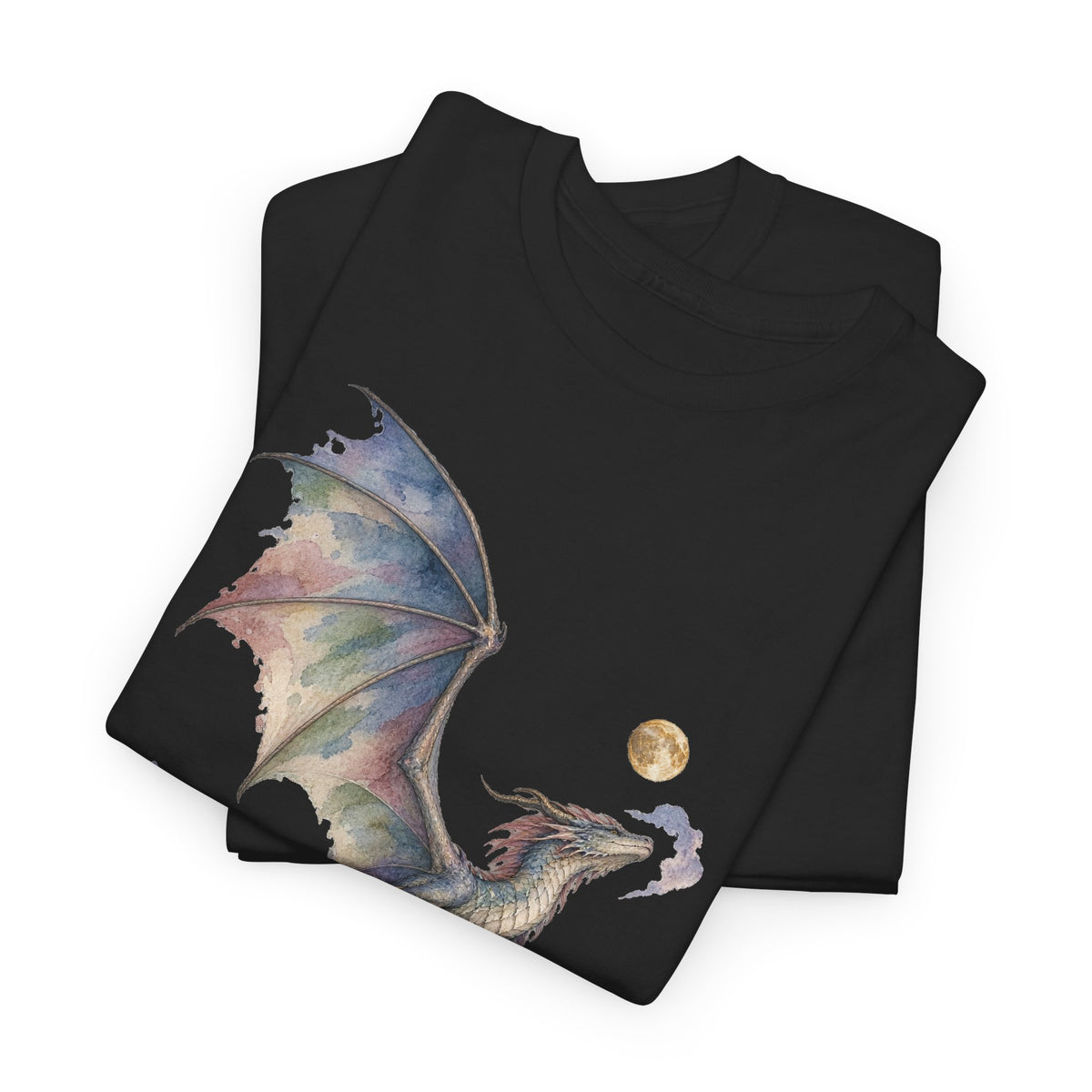 Watercolor Celestial Dragon Moon T-Shirt Fantasy Dragon Full Moon Clouds Dark Tee