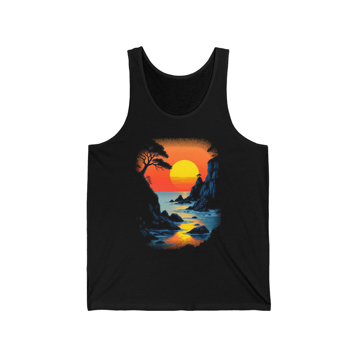 Ocean Cliff Sunset Tank Top Coastal Sunset Graphic Tank
