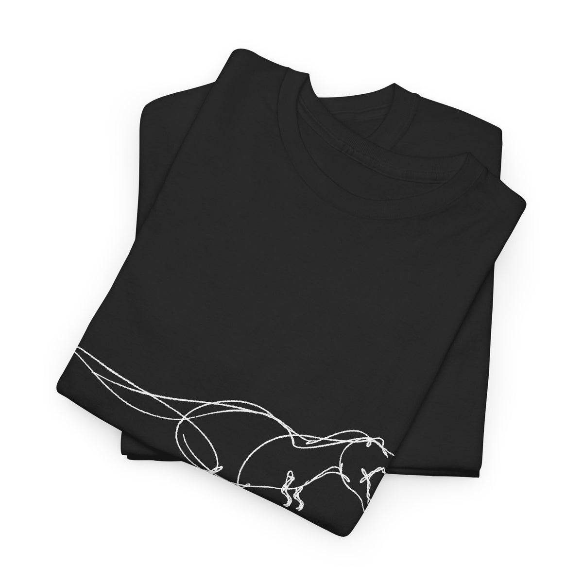 Minimal White Line T-Rex on Black T-Shirt Simple Dinosaur Sketch