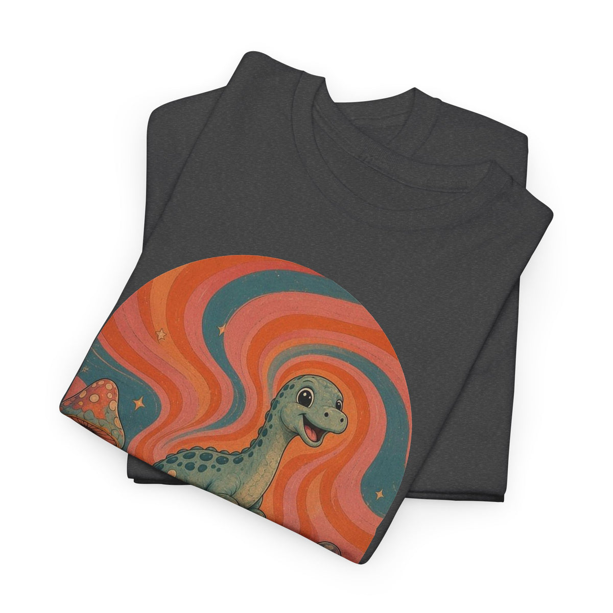 Groovy Brontosaurus T-Shirt Retro 70s Dinosaur Mushrooms Daisies Tee