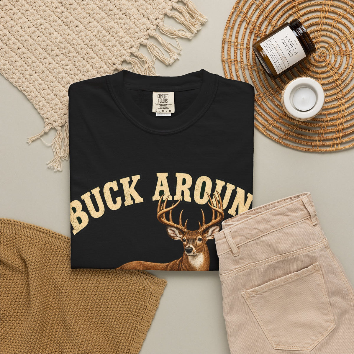 Buck Around and Find Out Cream Letter Deer Tee Funny Hunting FAFO Pun Shirt