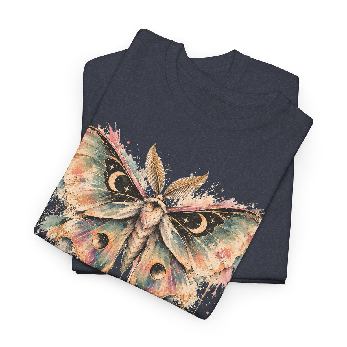 Celestial Luna Moth T-Shirt, Pastel Watercolor Moth Crescent Moon Stars Paint Drip Graphic Tee Unisex