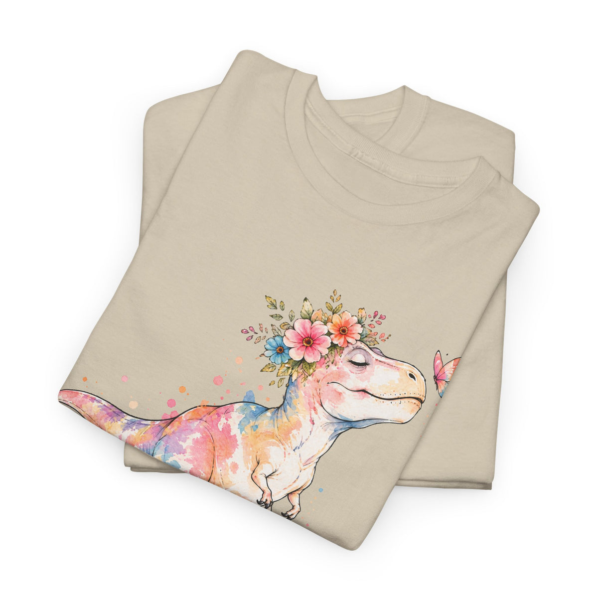 Watercolor T-Rex T-Shirt, Pastel Dinosaur Flower Crown Butterfly Graphic Tee Unisex Cute Dino Shirt