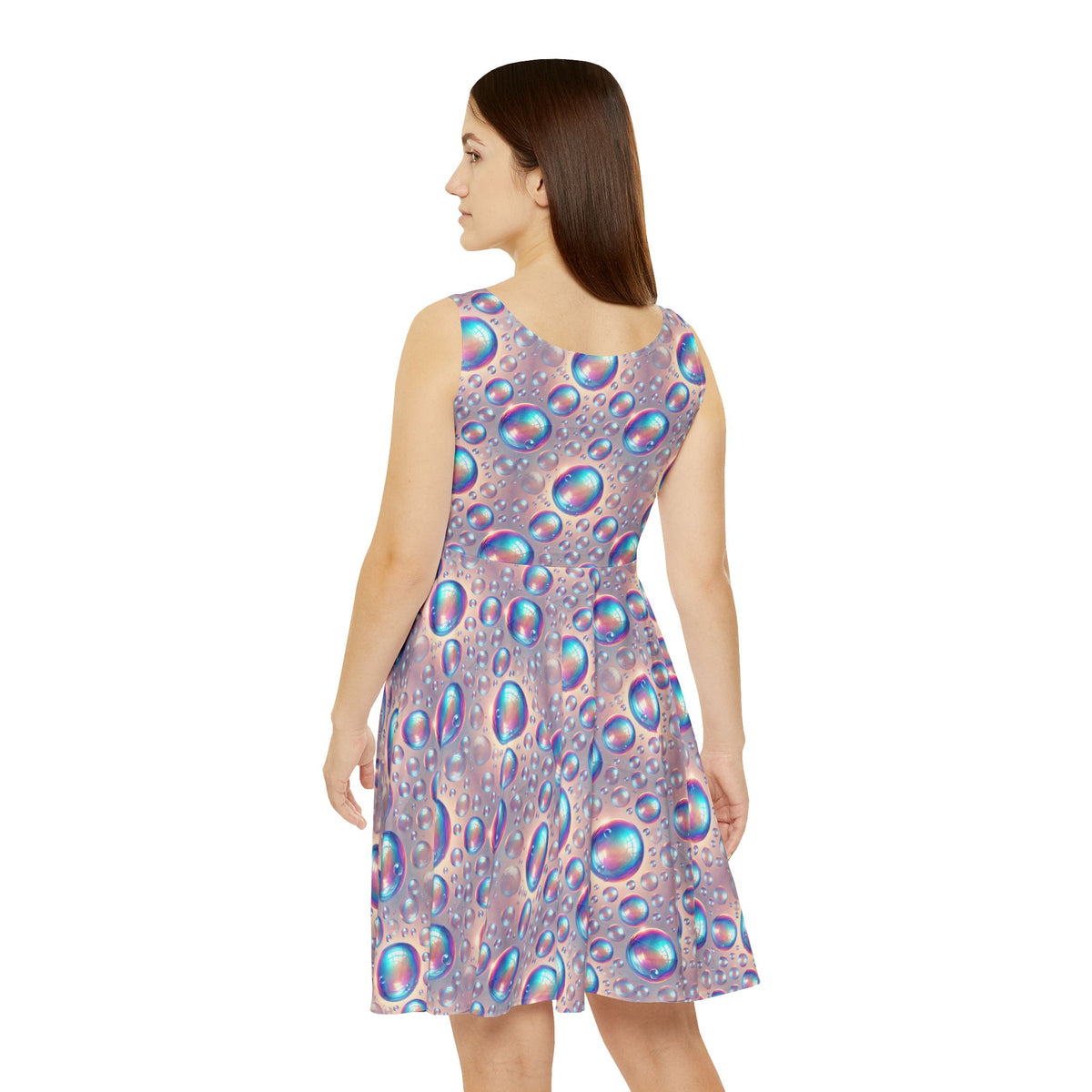 Bubbles Print Womens Skater Dress Playful Colorful Summer Dress