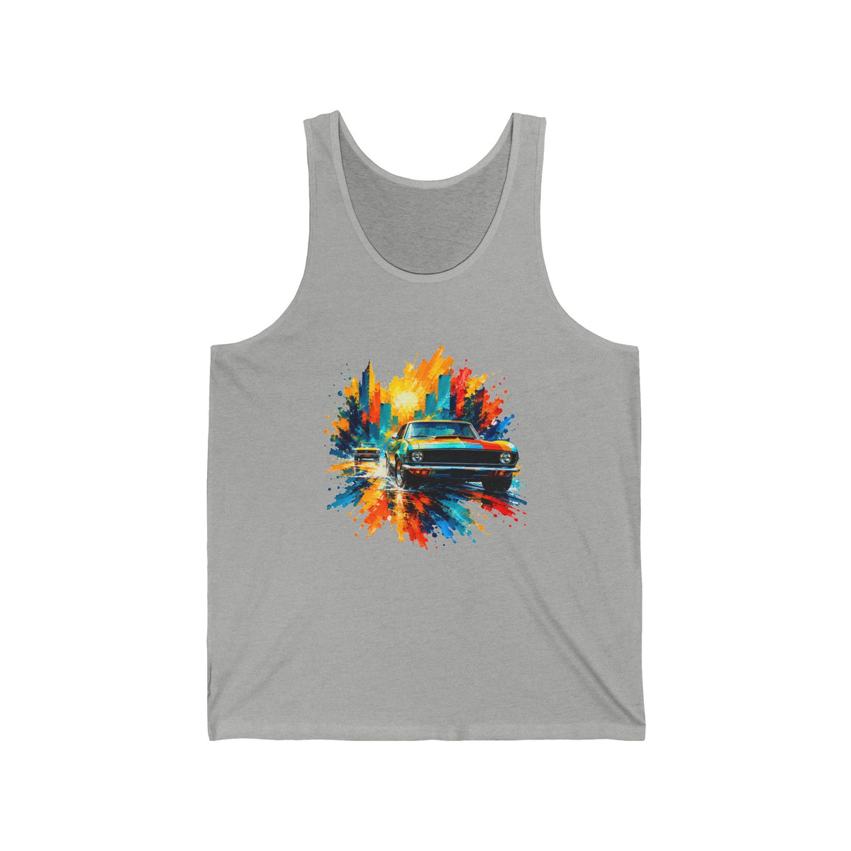 Paint Splash Muscle Car Tank Top Colorful City Sunset Classic Car Art