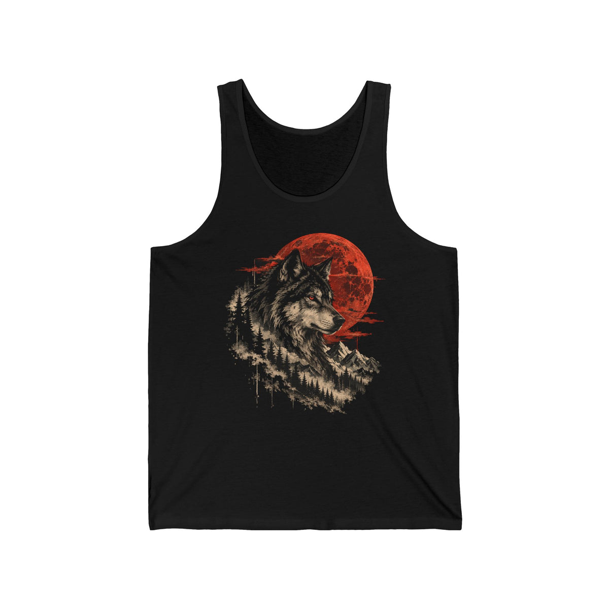 Blood Moon Wolf Tank Top Gray Wolf Red Full Moon Pine Forest Mountain Tank