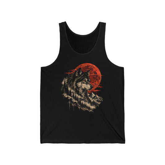 Blood Moon Wolf Tank Top Gray Wolf Red Full Moon Pine Forest Mountain Tank