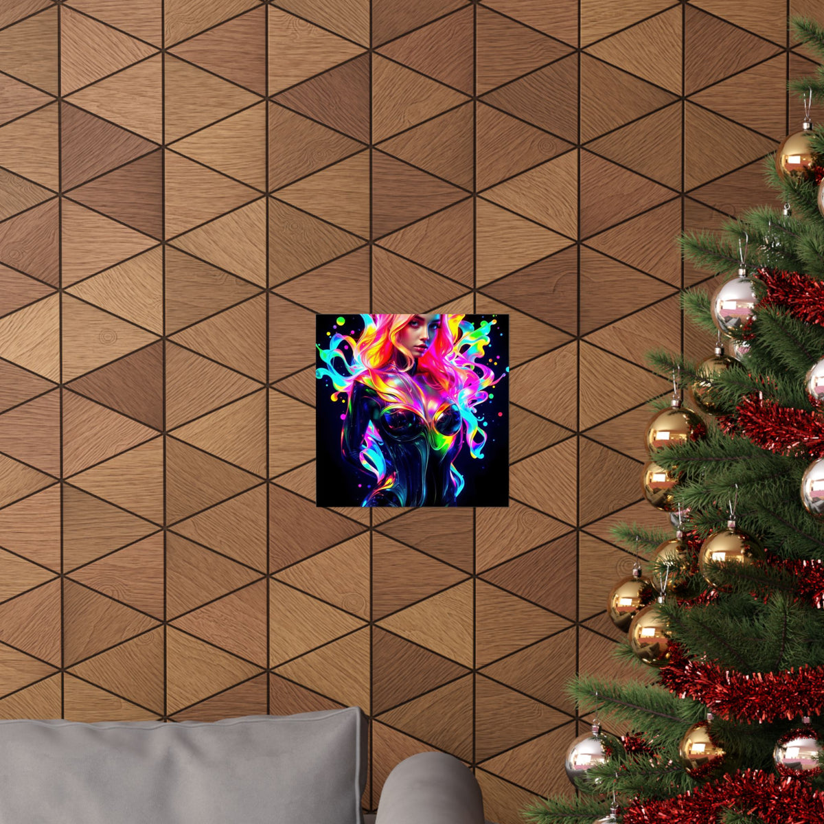 Neon Splash Rainbow Hair Woman Poster Matte Vertical Wall Art
