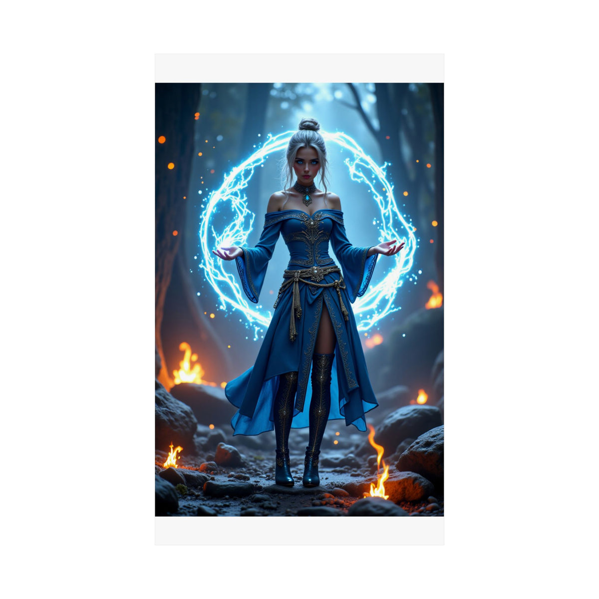 Mystic Sorceress Blue Magic Poster Matte Vertical Wall Art