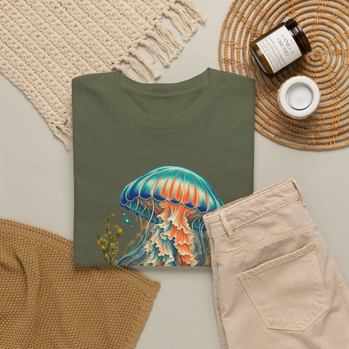 Teal Jellyfish Kelp T-Shirt Ocean Sea Life Botanical Tee