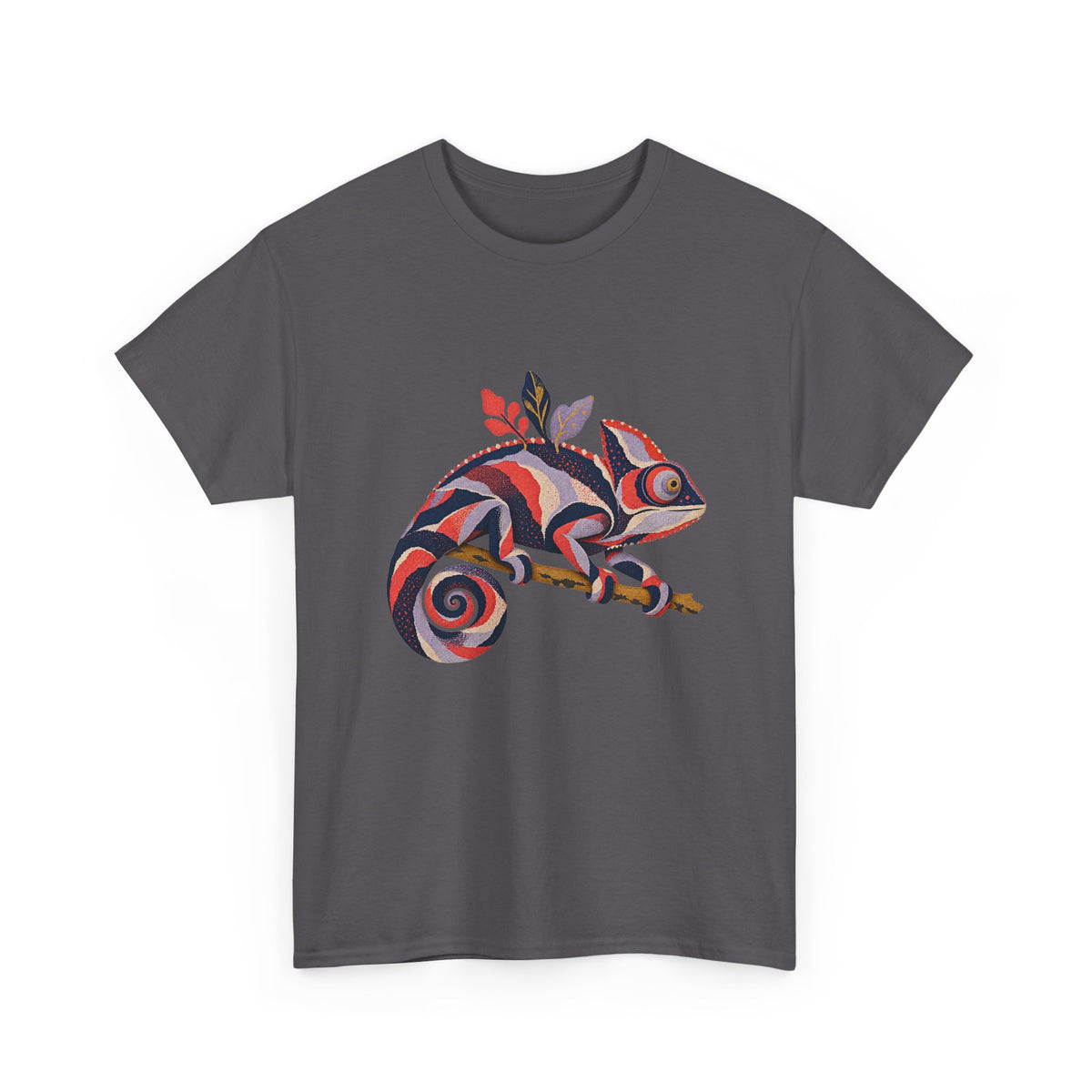 Striped Chameleon T-Shirt Boho Leaves Spiral Tail Lizard Tee