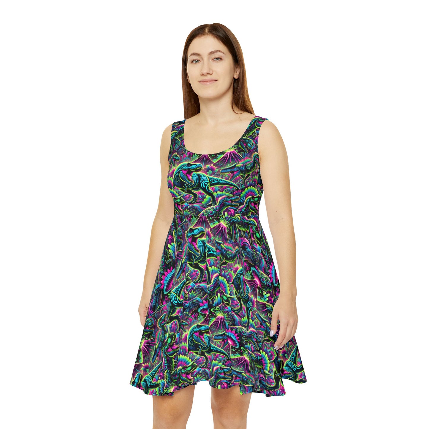 Skater Dress Neon Dinosaurs Print